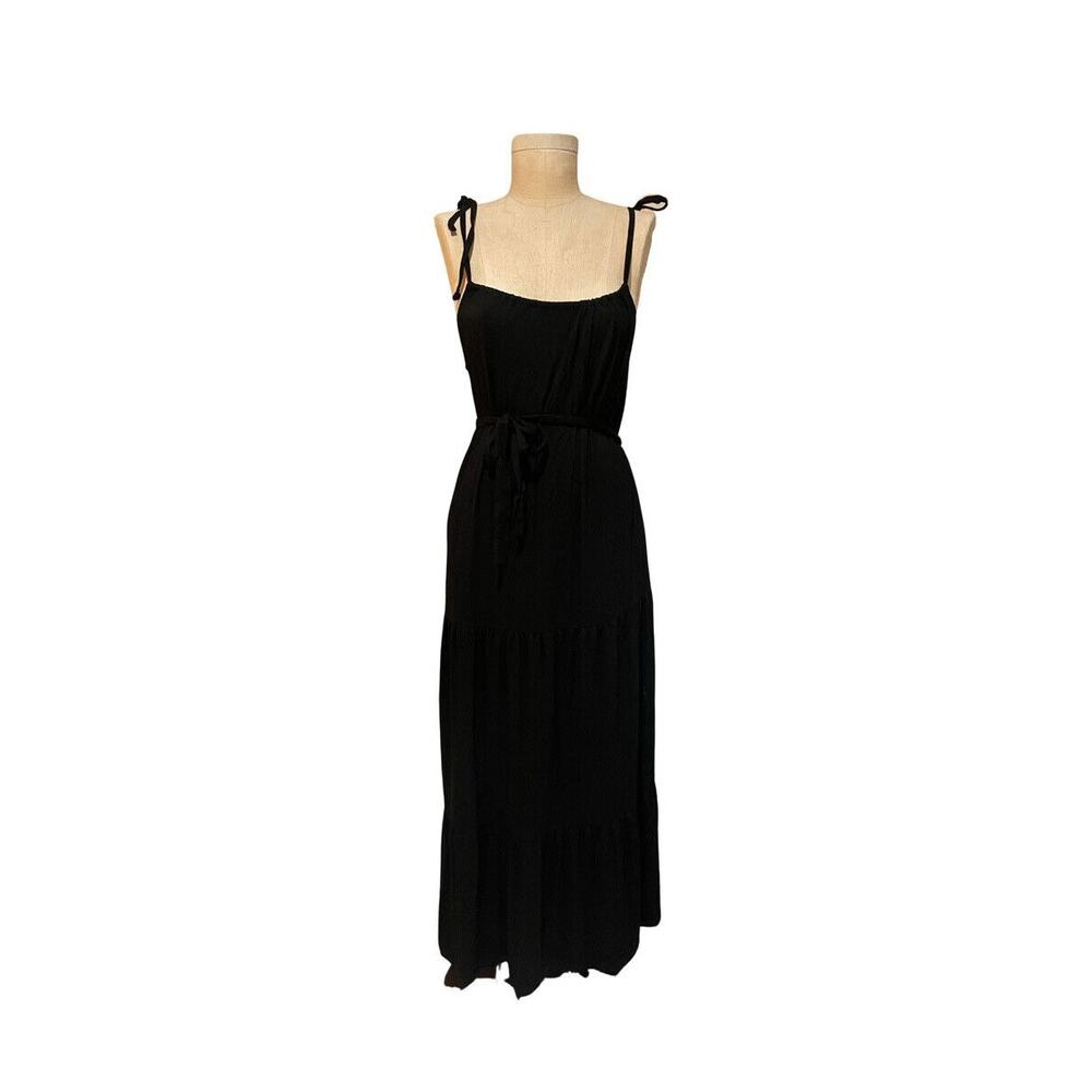 Mazik Womens Black Tie Shoulder Maxi‎ Dress Size Medium Boho Vacation Travel EUC